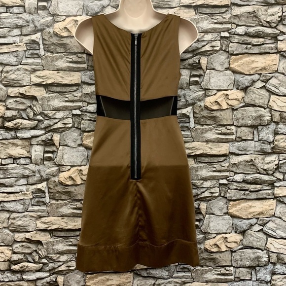 #152 BCBGeneration Jeweled Embellished Mesh Bronze Chocolate Satin Dress BCBG 2 - Picture 3 of 9